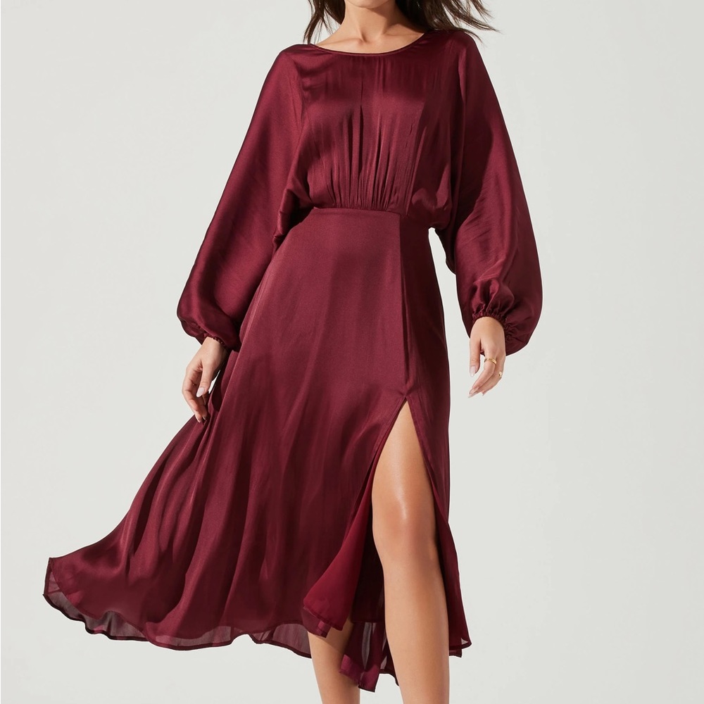 ASTR THE LABEL MARIN DOLMAN SLEEVE MIDI DRESS, XS, Wine